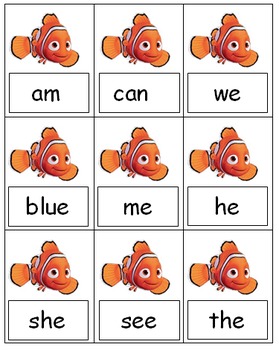Preview of Finding Nemo Sight Word Cards for Go Fish Game