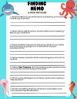 Preview of Finding Nemo Watch Along Worksheet