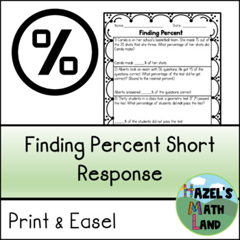 Preview of Finding Percent Short Response Questions (Print & Easel)
