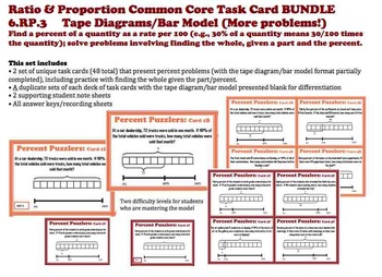 Preview of Finding Percent Tape Diagram Bar Model Task Cards BUNDLE 6RP3