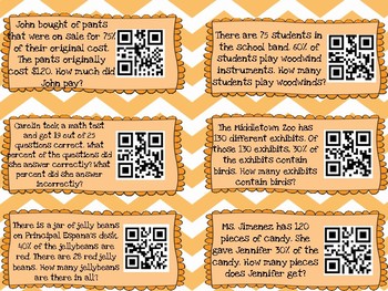 Preview of Finding Percent of a Number QR Code Task Cards