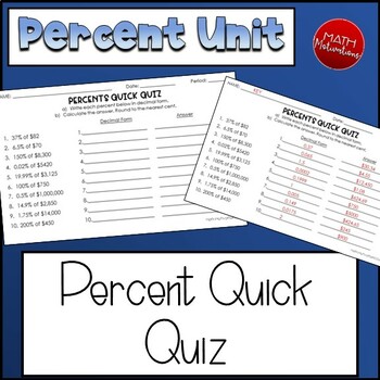 Preview of Finding Percent of a Number - Quick Quiz