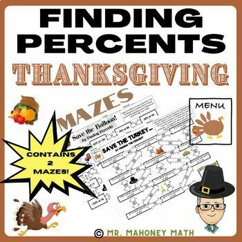 Preview of Finding Percents Thanksgiving Mazes - Includes 2 Mazes!