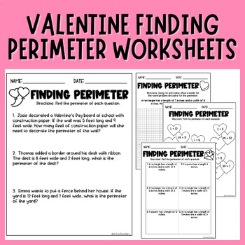 Preview of Finding Perimeter | Valentine's Day | Differentiated Worksheet | 3rd, 4th, 5th