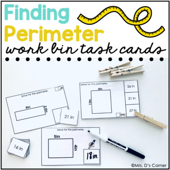 Preview of Finding Perimeter Work Bin Task Cards | Centers for Special Ed