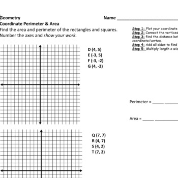 Preview of Finding Perimeter and Area on a Coordinate Plane Practice Worksheet