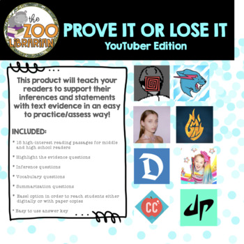 Preview of Finding Proof-Text Evidence-Inferencing-Reading Comp/Famous YouTubers/CCSS
