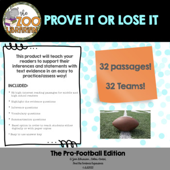 Preview of Finding Proof-Text Evidence-Inferencing-Reading Comp/Pro-Football/CCSS