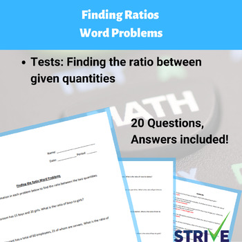 Preview of Finding Ratios From Given Quantities Pre-Algebra/Algebra 1 Practice