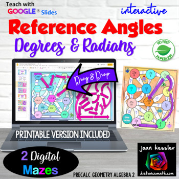 Preview of Trig Reference Angles Mazes Digital plus Print
