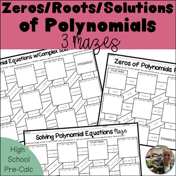 Preview of Finding Roots/Zeros/Solutions Polynomial Equations MAZE Activity