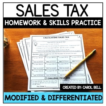 Preview of Sales Tax Homework Worksheets