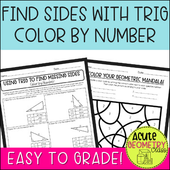 Preview of Finding Sides with Trigonometry Activity - Geometry Color by Number Worksheet