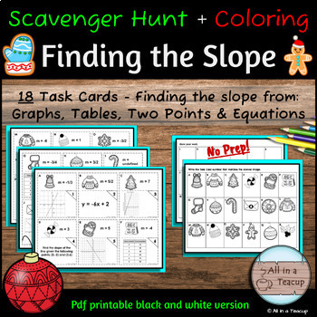 Preview of Slope Christmas Scavenger Hunt & Coloring Activity graph table points equations 