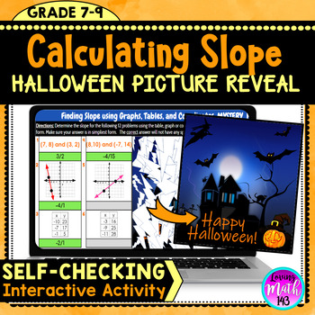 Preview of Finding Slope Fun Halloween Mystery Art Reveal Activity