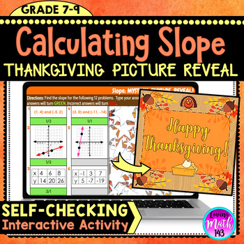 Preview of Finding Slope Fun Thanksgiving Mystery Art Reveal Activity