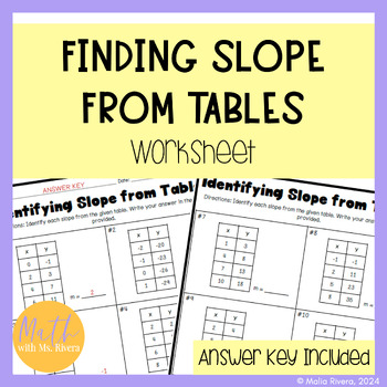 Preview of Finding Slope from Tables Worksheet Homework for Pre-Algebra