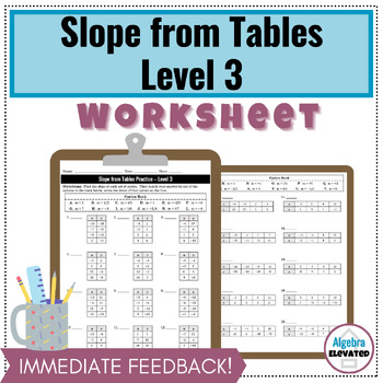 Preview of Finding Slope from a Table Worksheet Level 3
