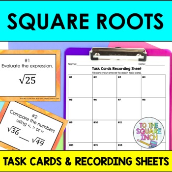 Preview of Square Roots Task Cards | Math Center Practice Activity