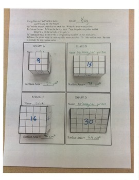 Finding Surface Area Using Nets by Middle School Mathematics- Ken Dunlap