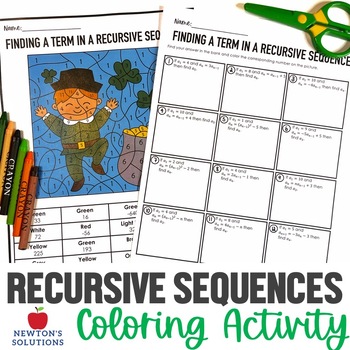 Preview of Finding Terms in a Recursive Sequence Color by Number St. Patrick's Day Activity