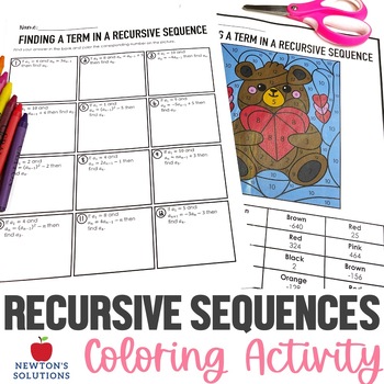 Preview of Finding Terms in a Recursive Sequence Color by Number Valentine's Day Activity