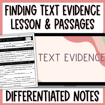 Preview of Finding Text Evidence Notes, Worksheets, & Reading Passages - 5th, 6th, 7th