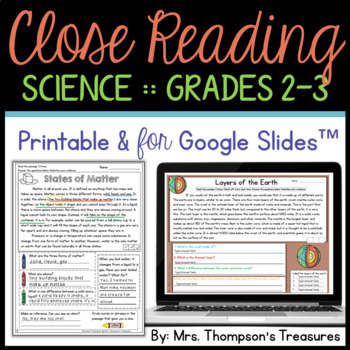 Preview of Science Reading Comprehension Passages & Finding Text Evidence Distance Learning