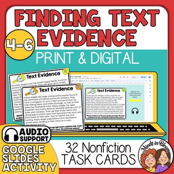 Preview of Finding Text Evidence Task Cards - Nonfiction Text - Print & Digital Activities