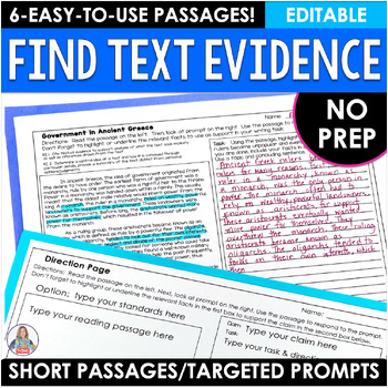 Preview of ELA Test Prep Activities for Text Evidence & Finding Text Evidence Proof Frames