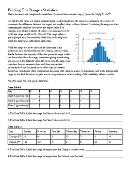 Preview of Finding The Range - Statistics