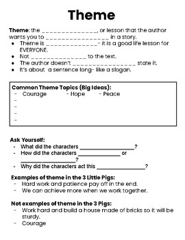 Preview of Finding Theme- Interactive Notebook Page and Worksheet