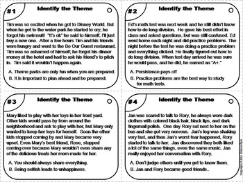 Identifying Theme Task Cards 4th 5th 6th Grade Reading Comprehension