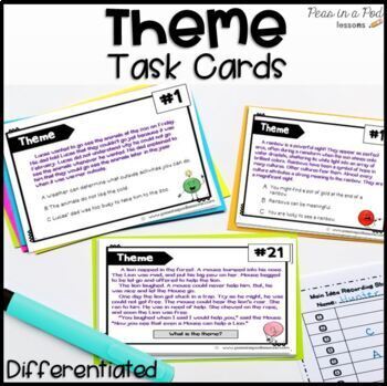 Preview of Finding Theme Task Cards | Teaching Theme Activities | Determining Theme