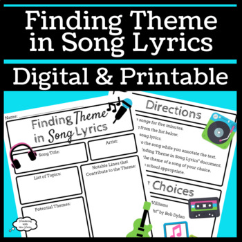 Finding Theme in Song Lyrics - Digital & Printable - Distance Learning