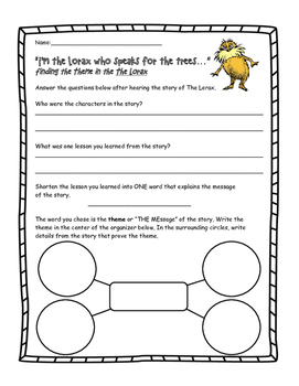 Finding Theme in "The Lorax" by thehipsterhandouts | TpT