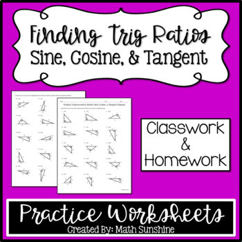 Preview of Finding Trigonometric Ratios Sine Cosine Tangent Practice Worksheets (CW & HW)