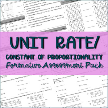 Preview of Unit Rate / Constant of Proportionality Formative Assessment Pack