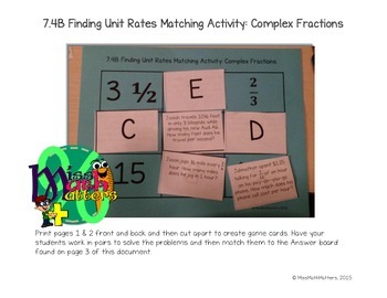 Preview of Finding Unit Rates Matching Activity: Complex Fractions 7.4B