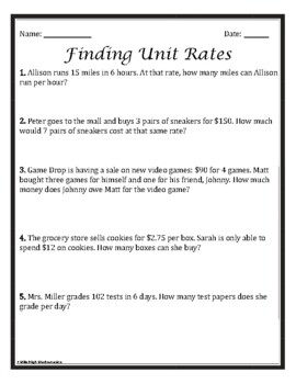Finding Unit Rates Practice Activity/Worksheet (2) by Mister Middle Math