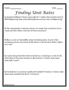 Finding Unit Rates Practice Activity/Worksheet by Mister Middle Math