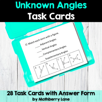 Preview of Finding Unknown Angles Geometry Task Cards Parallel Lines Triangles for Practice