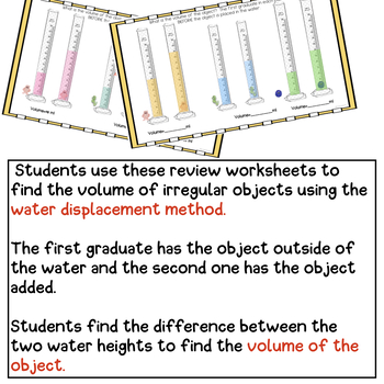 Finding VOLUME with Water Displacement-BACK TO SCHOOL Activity Review