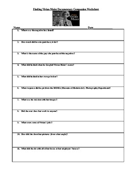Preview of Finding Vivian Maier Documentary Companion Worksheet