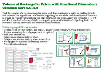 Preview of Finding Volume Rectangular Prisms Fractional Dimensions 6GA2 Task Cards