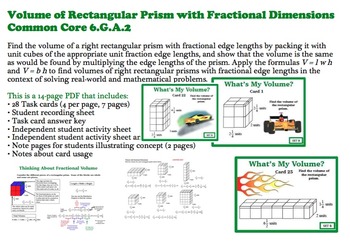 Preview of Finding Volume Rectangular Prisms Fractional Dimensions SET TWO 6GA2 Task Cards