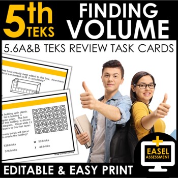 Preview of Finding Volume Task Cards | TEKS 5.6A & 5.6B Review | EDITABLE