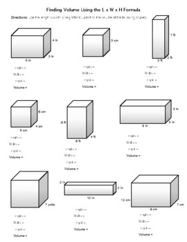 finding volume using the lxwxh formula worksheet for students