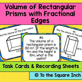 Preview of Finding Volume of Rectangular Prisms with Fractional Edges Task Cards Activity