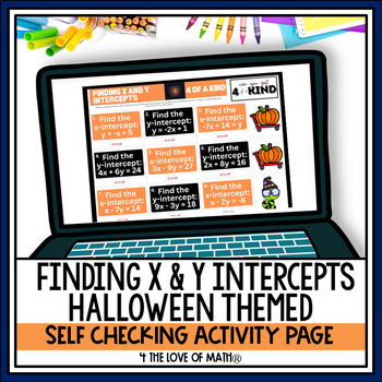 Preview of Finding X and Y Intercepts Halloween Self Checking Digital Sheets Activity